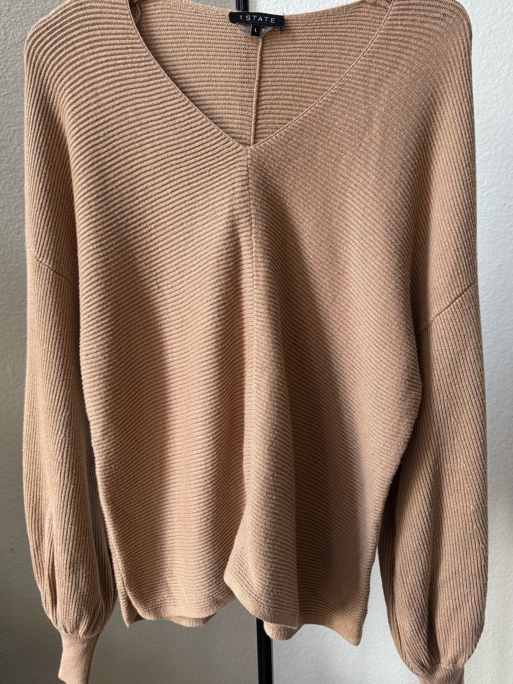 STATE Taupe Ribbed V-Neck Sweater